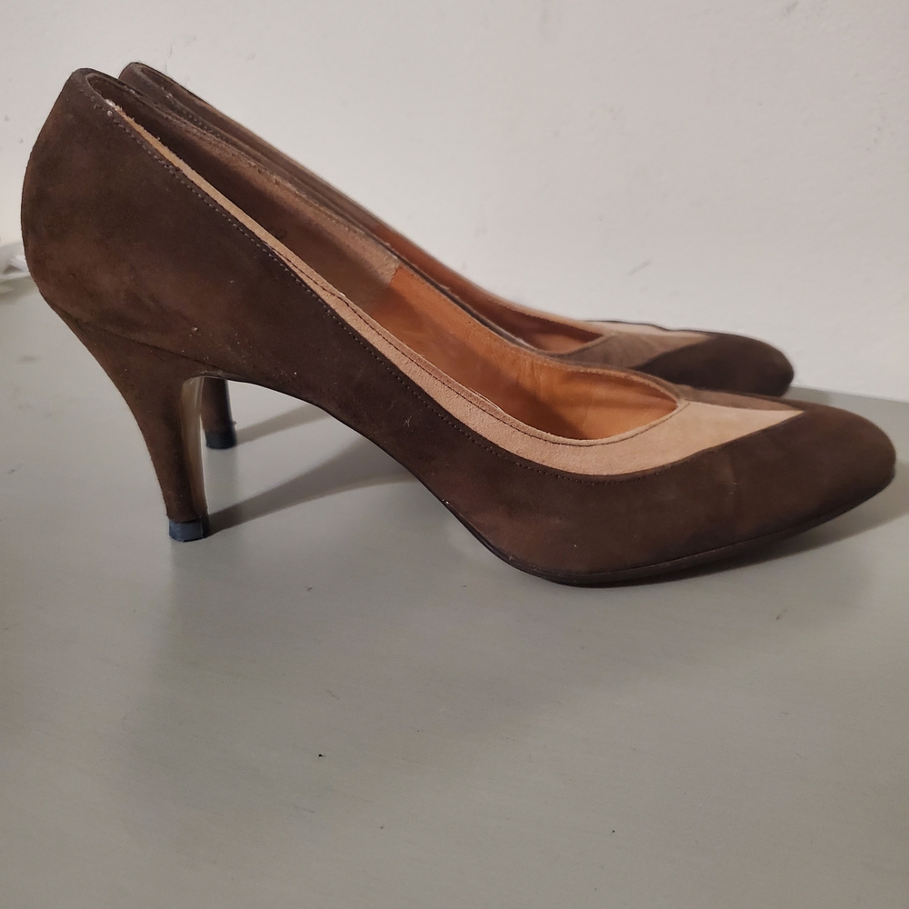 Vintage Brown Suede Colorblock Heels Size 6.5 1960s - Picture 5 of 9